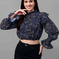 crop tops for Women western wear navy blue