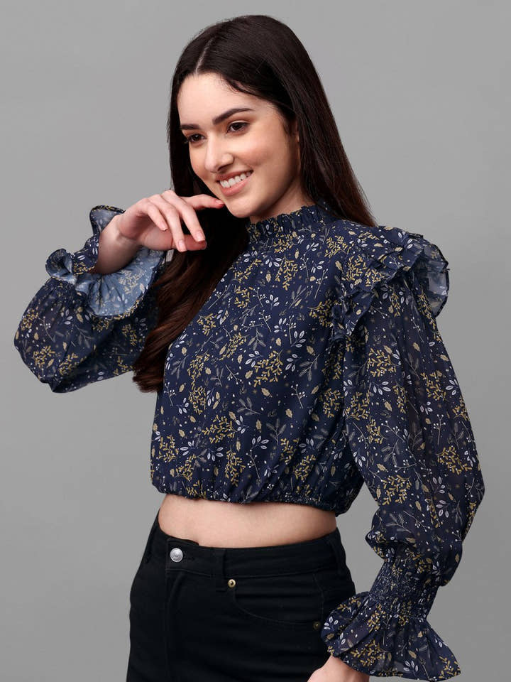 crop tops for Women western wear navy blue - Masakali.Co®