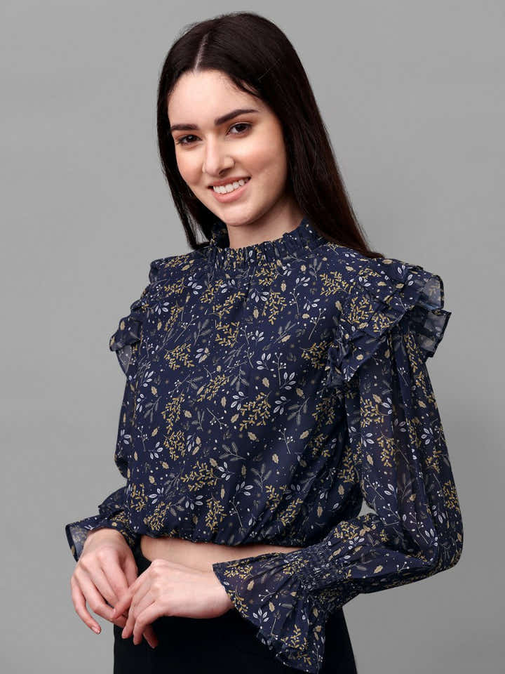 crop tops for Women western wear navy blue - Masakali.Co®