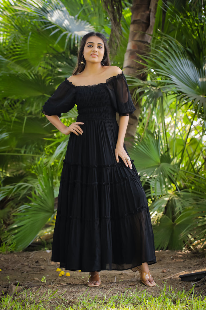 Dark Black Maxi Dress - Masakali.Co®