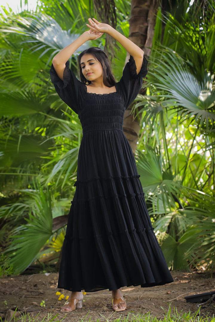 Dark Black Maxi Dress - Masakali.Co®