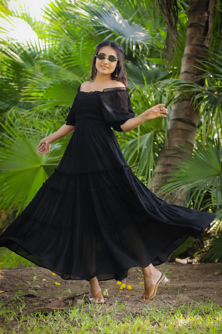 Dark Black Maxi Dress - Masakali.Co®