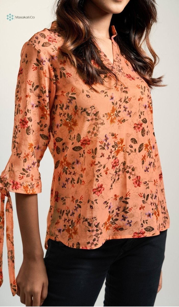 Dark Peach Floral Top - Masakali.Co®