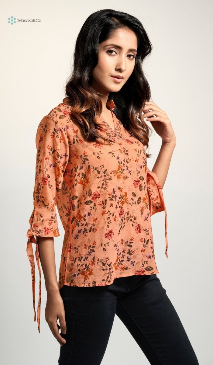 Dark Peach Floral Top - Masakali.Co®