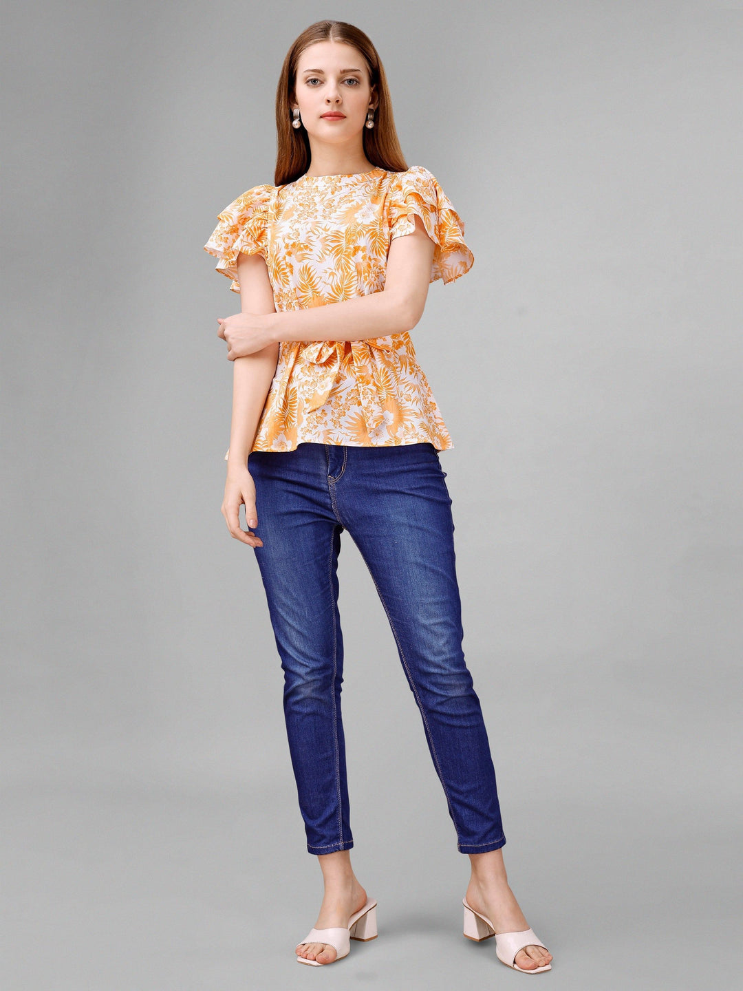 Deep Peach Floral Womens Top - Masakali.Co®