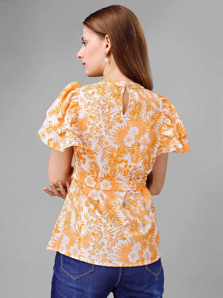 Deep Peach Floral Womens Top - Masakali.Co®