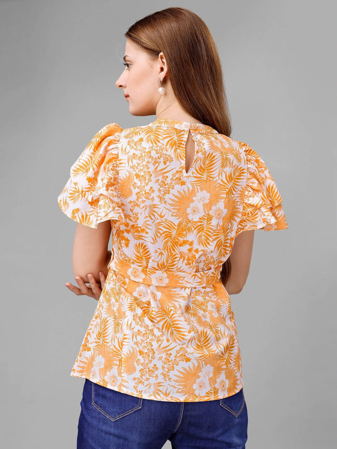 Deep Peach Floral Womens Top - Masakali.Co®