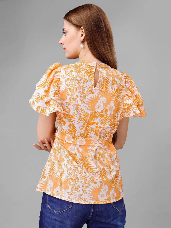 Deep Peach Floral Womens Top - Masakali.Co®
