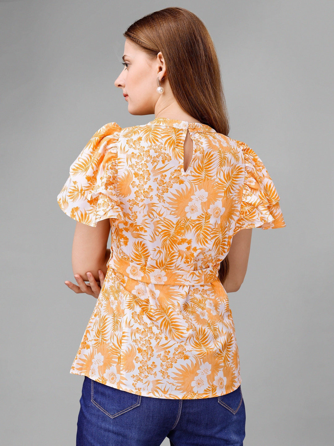Deep Peach Floral Womens Top - Masakali.Co®