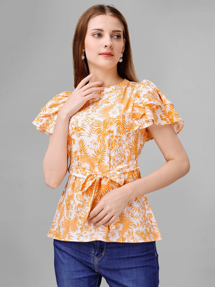 Deep Peach Floral Womens Top - Masakali.Co®