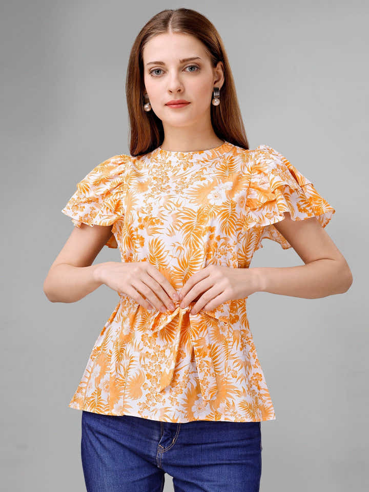 Deep Peach Floral Womens Top - Masakali.Co®