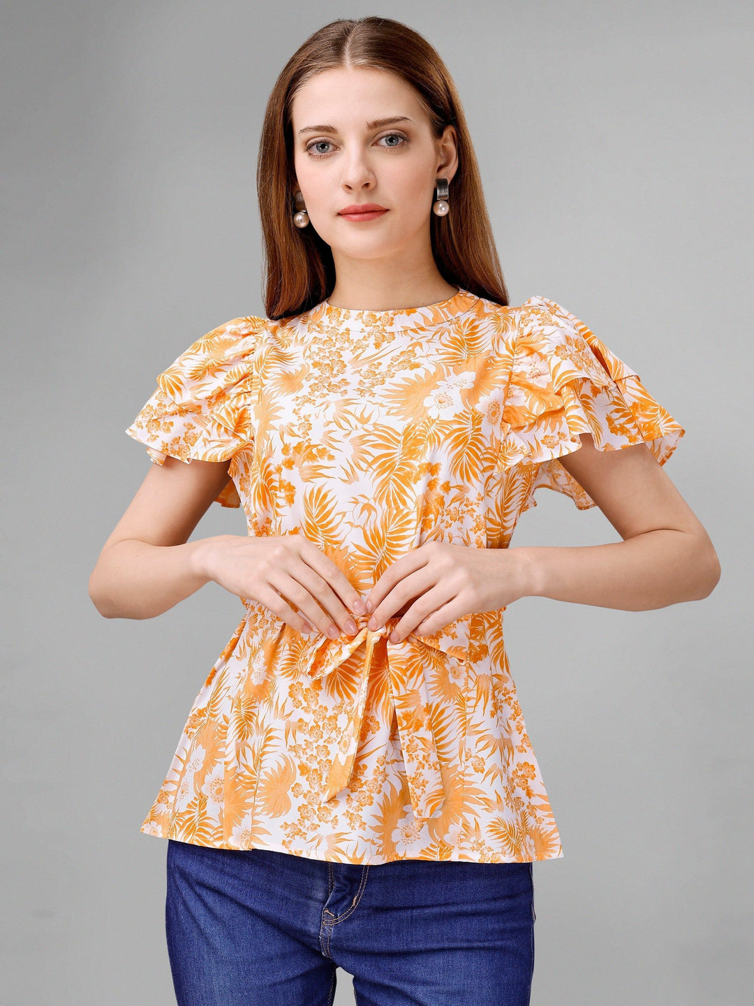 Deep Peach Floral Womens Top - Masakali.Co®