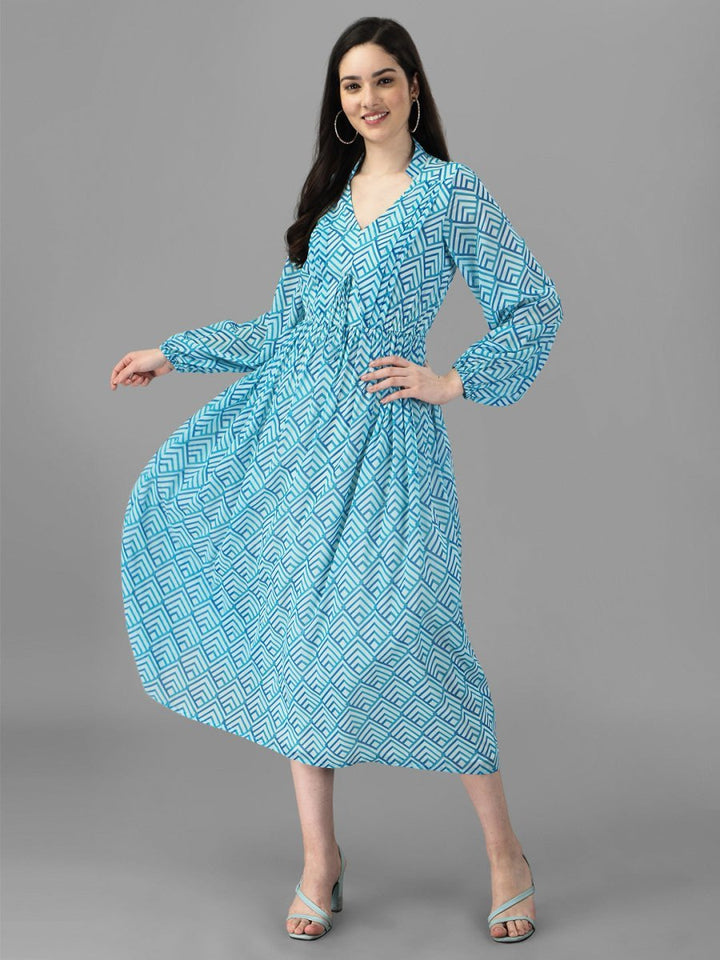 dresses for Women western wear Abstract Aqua Blue Maxi Dress - Masakali.Co®