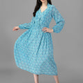 dresses for Women western wear Abstract Aqua Blue Maxi Dress