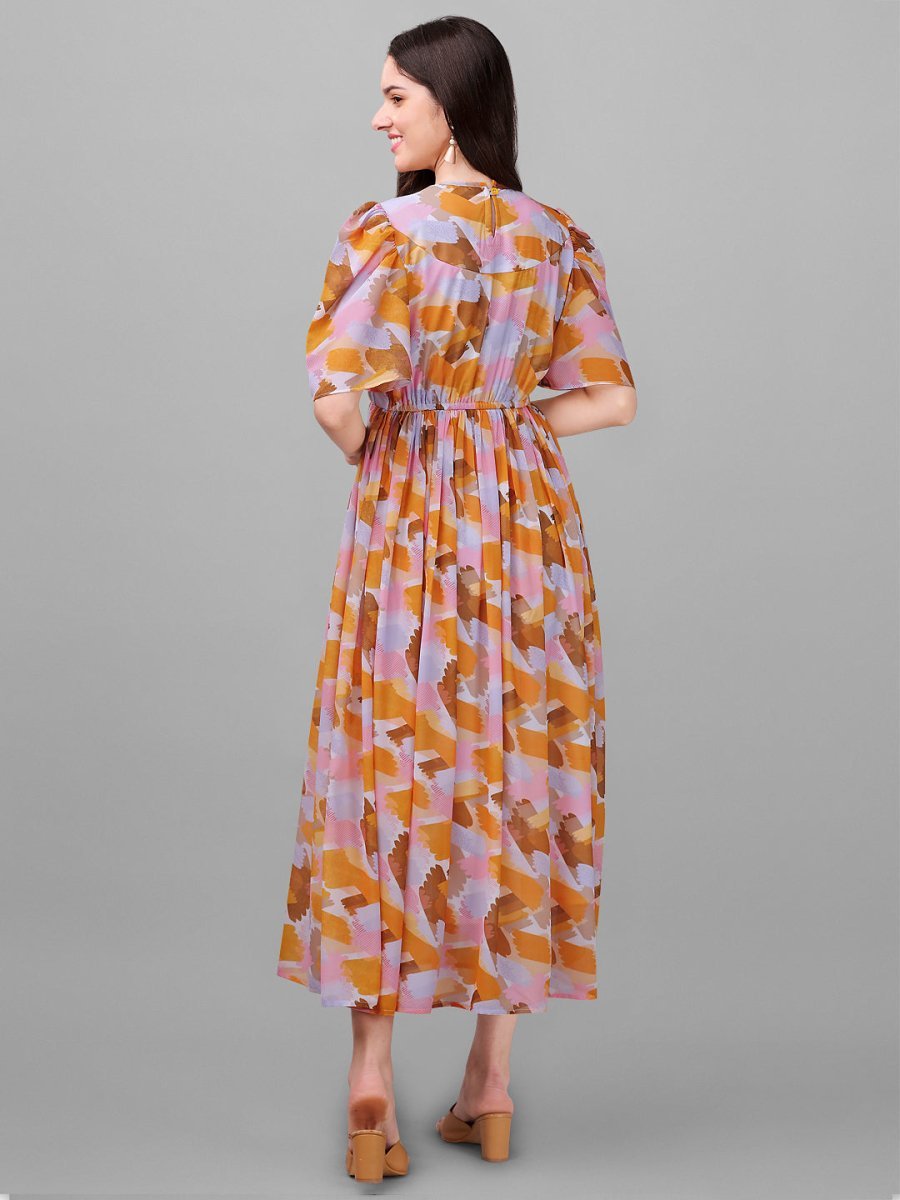 dresses for Women western wear Abstract Multi colour Maxi Dress - Masakali.Co®