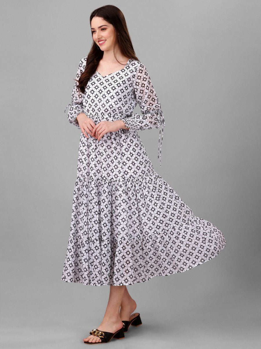 dresses for Women western wear Abstract White Maxi Dress - Masakali.Co®