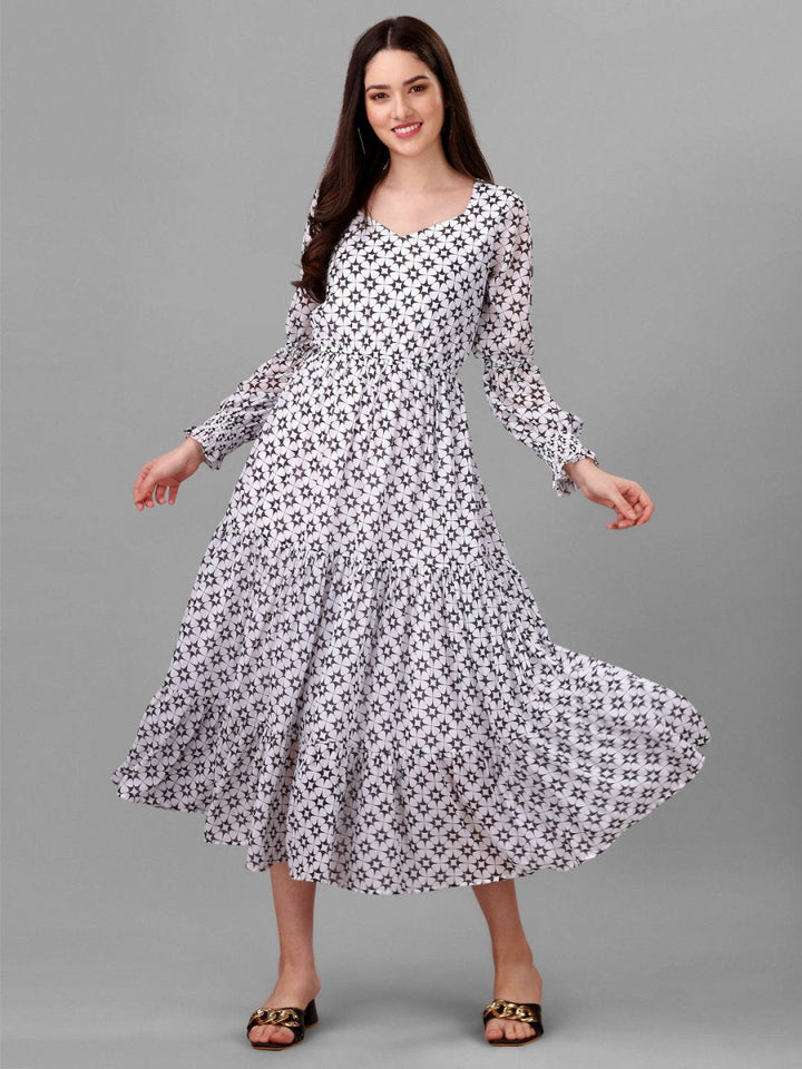 dresses for Women western wear Abstract White Maxi Dress - Masakali.Co®