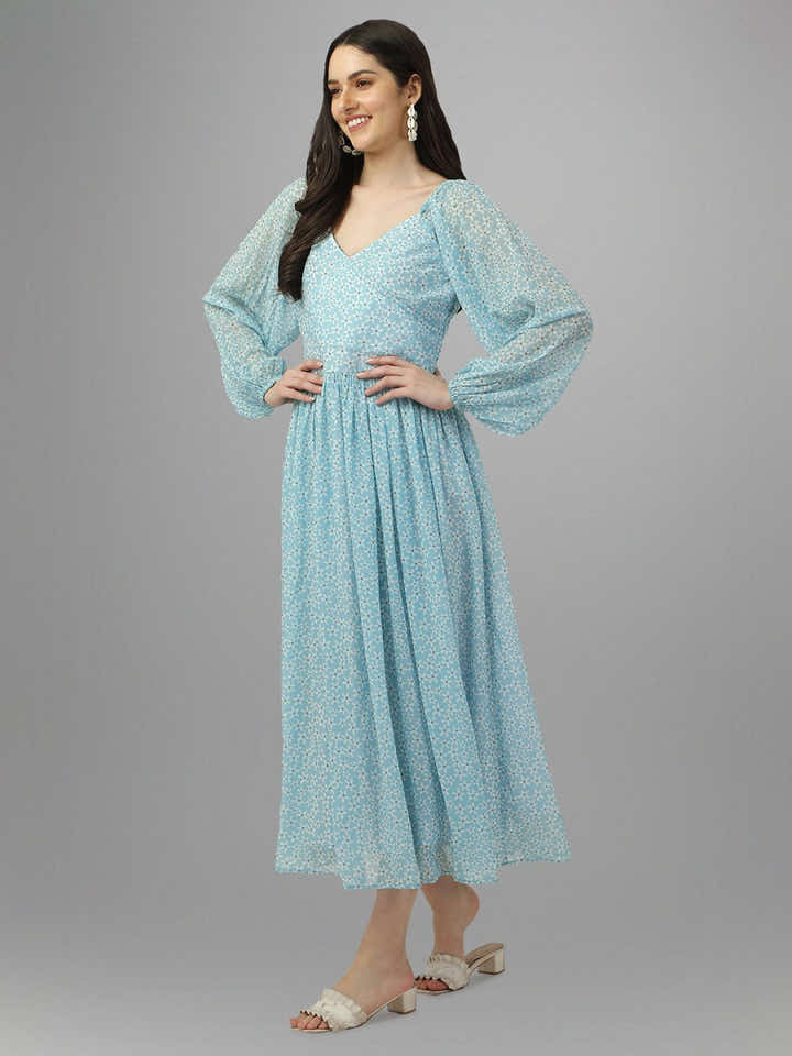 dresses for Women western wear Aqua Blue Maxi Dress - Masakali.Co®
