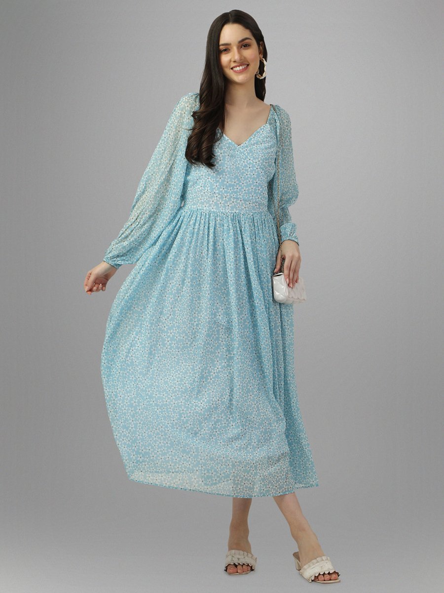 dresses for Women western wear Aqua Blue Maxi Dress - Masakali.Co®