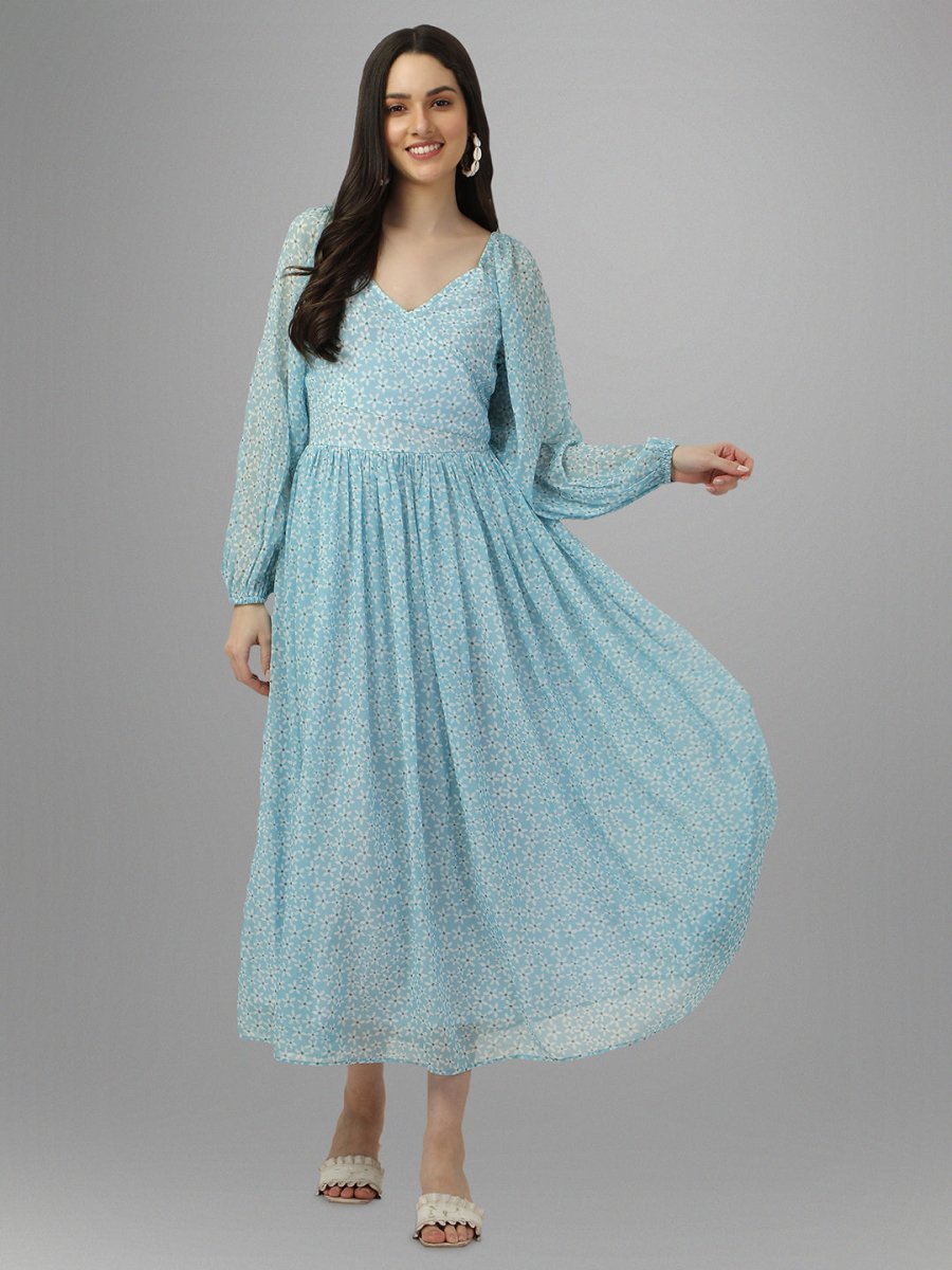 dresses for Women western wear Aqua Blue Maxi Dress - Masakali.Co®