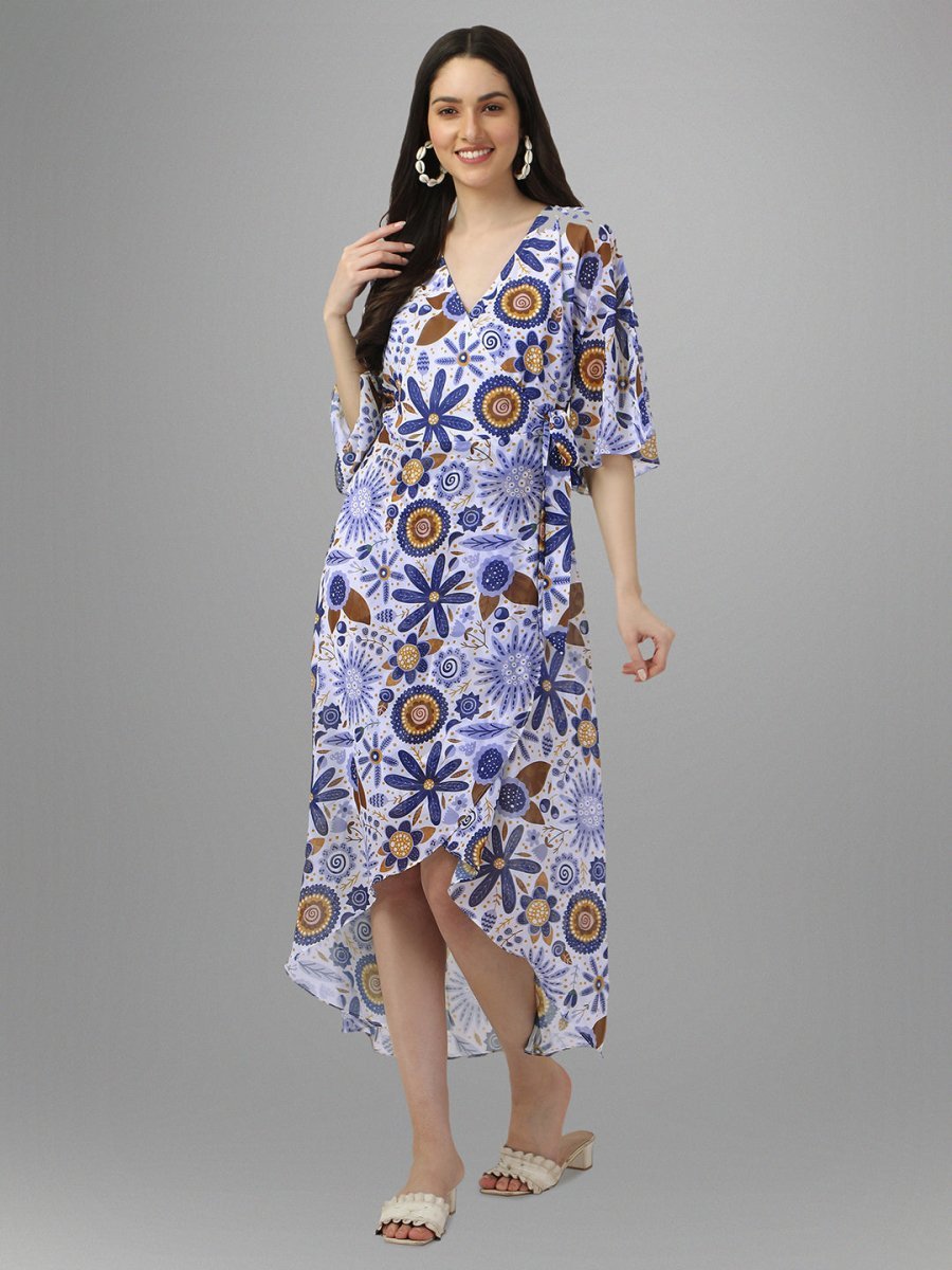 dresses for Women western wear Blue Floral Maxi Dress - Masakali.Co®