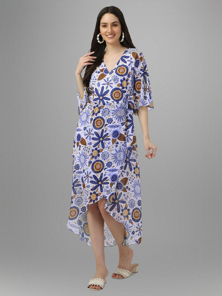 dresses for Women western wear Blue Floral Maxi Dress - Masakali.Co®