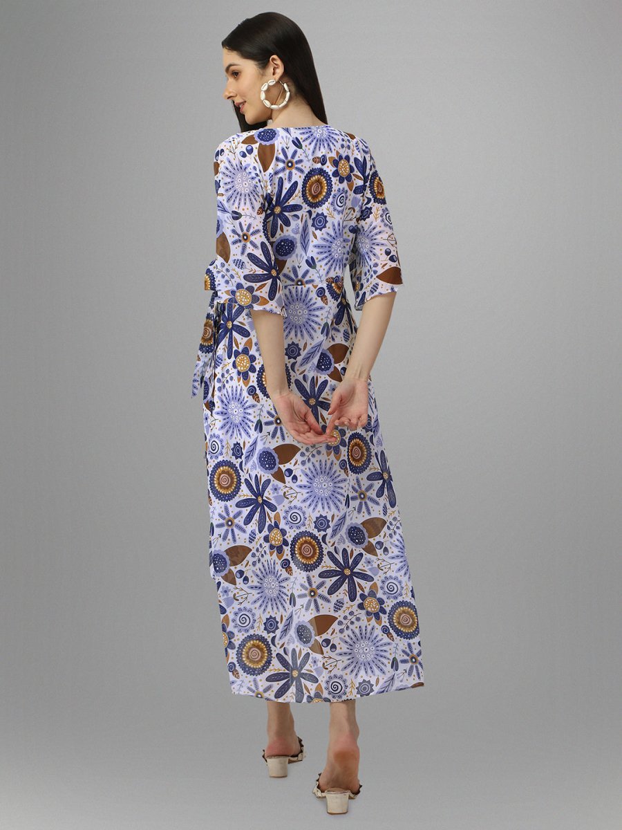 dresses for Women western wear Blue Floral Maxi Dress - Masakali.Co®