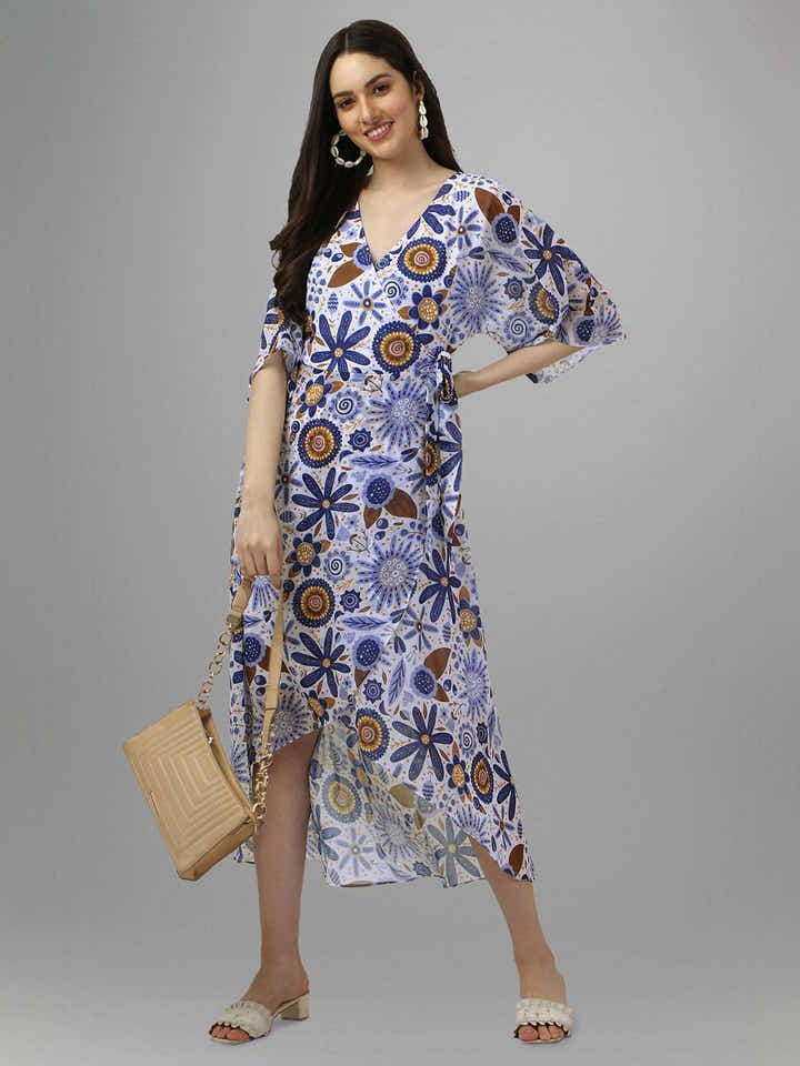 dresses for Women western wear Blue Floral Maxi Dress - Masakali.Co®