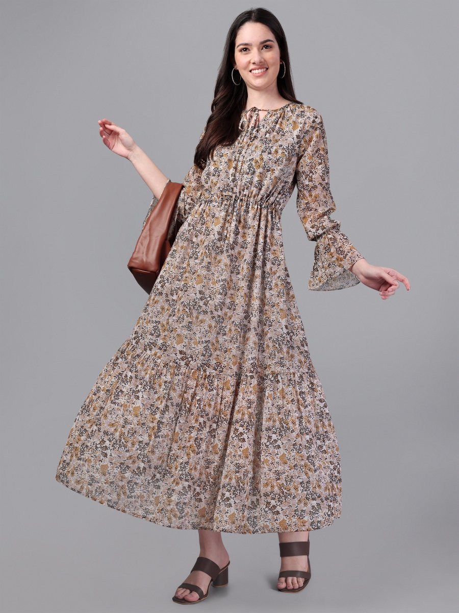 dresses for Women western wear Brown & Cream Maxi Dress - Masakali.Co®