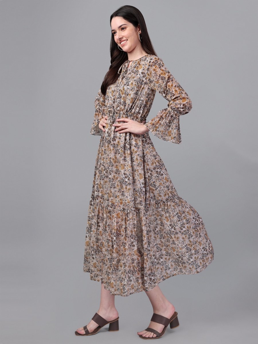 dresses for Women western wear Brown & Cream Maxi Dress - Masakali.Co®