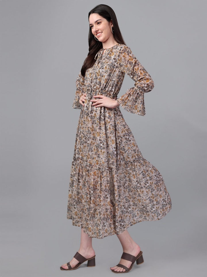 dresses for Women western wear Brown & Cream Maxi Dress - Masakali.Co®