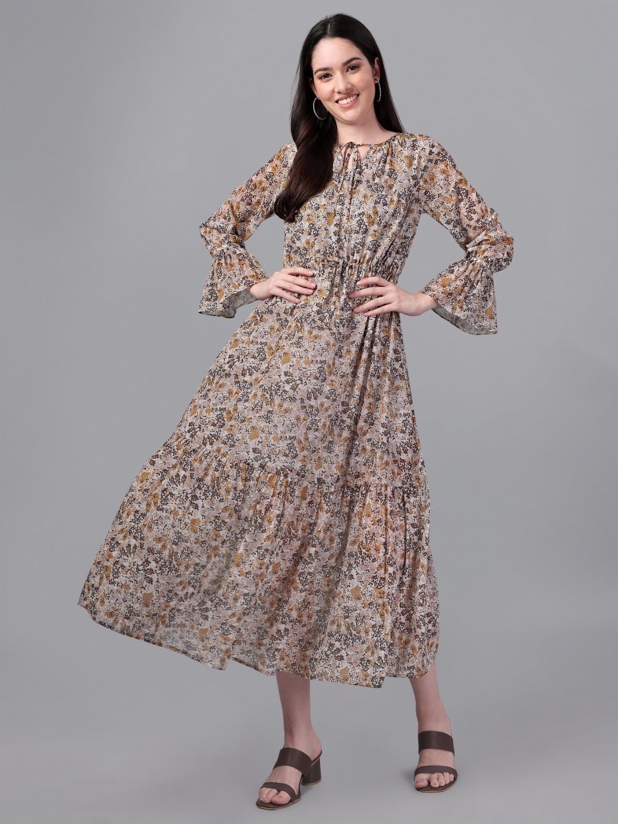 dresses for Women western wear Brown & Cream Maxi Dress - Masakali.Co®