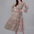 dresses for Women western wear Brown & Cream Maxi Dress