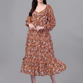 dresses for Women western wear Brown Floral Maxi Dress