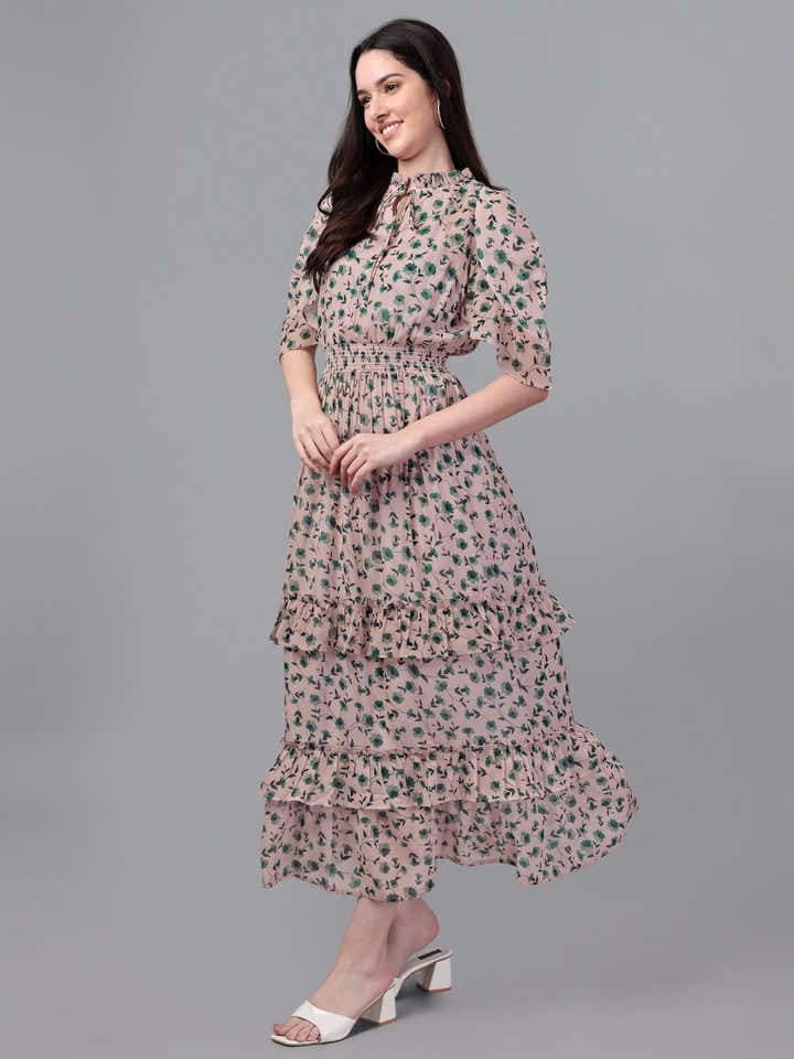 dresses for Women western wear Cream & Green Maxi Dress - Masakali.Co®