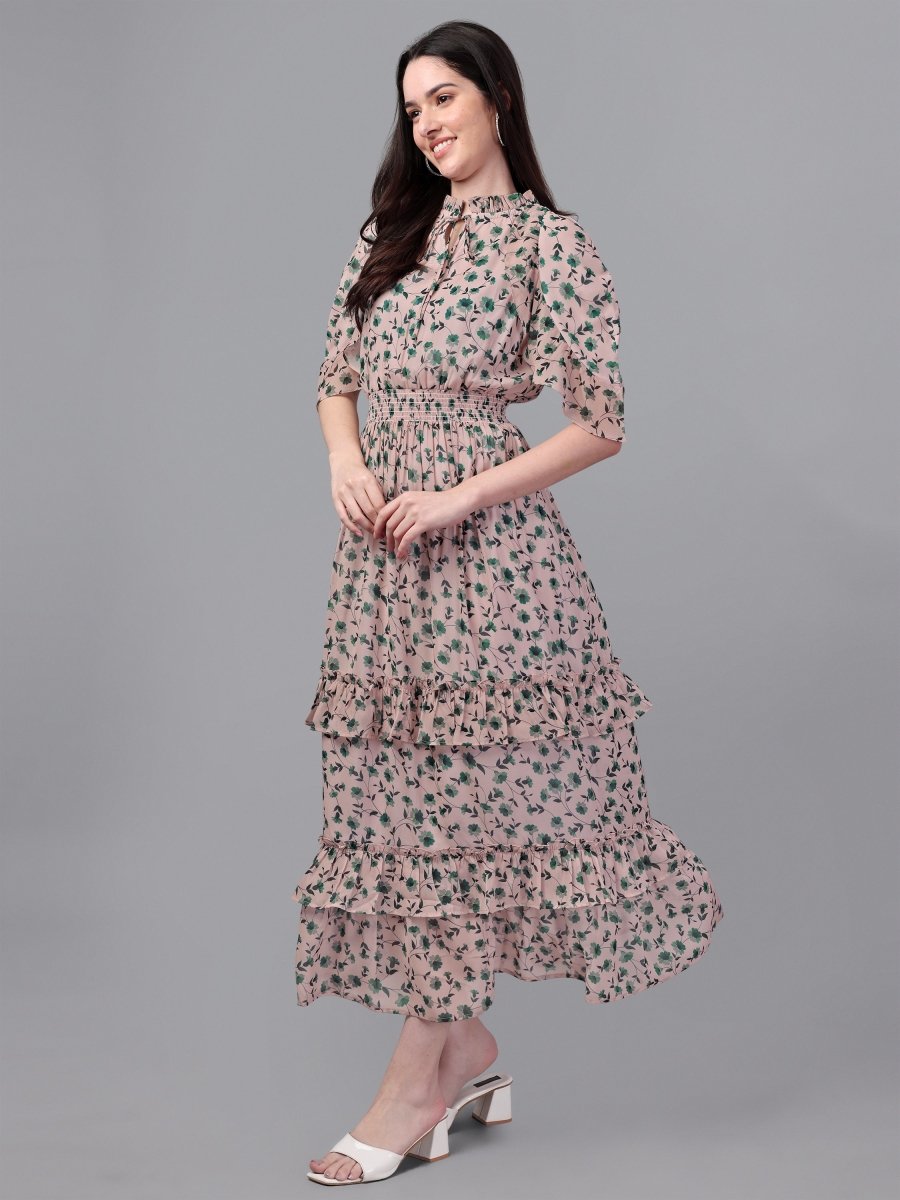 dresses for Women western wear Cream & Green Maxi Dress - Masakali.Co®