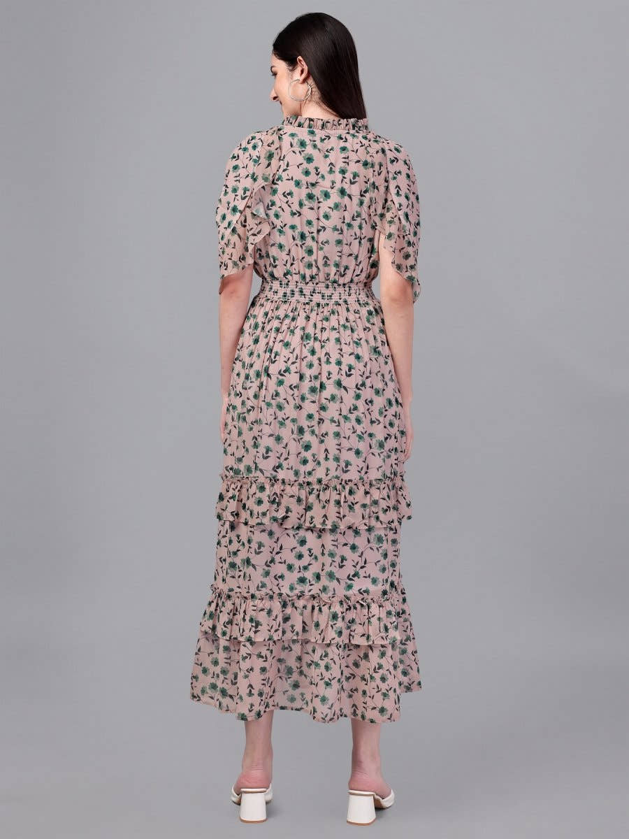 dresses for Women western wear Cream & Green Maxi Dress - Masakali.Co®