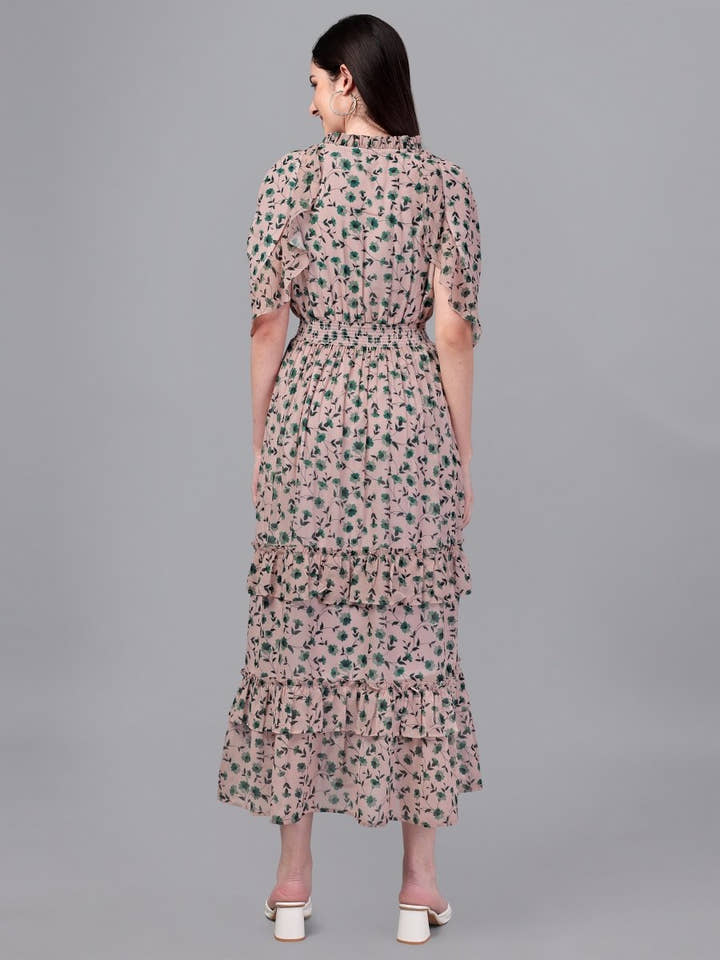dresses for Women western wear Cream & Green Maxi Dress - Masakali.Co®