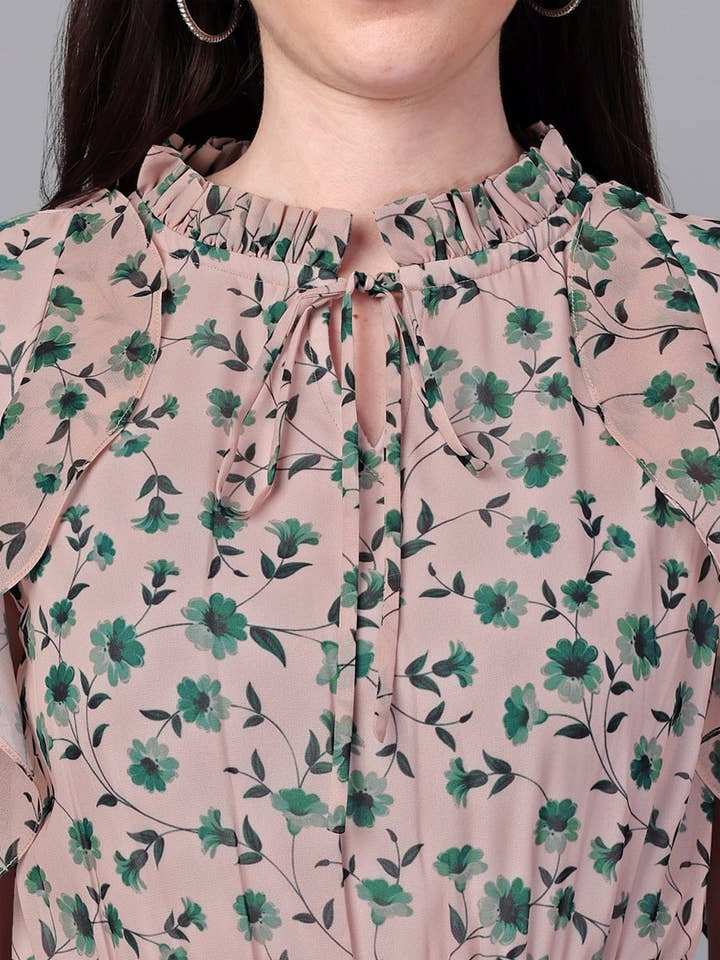 dresses for Women western wear Cream & Green Maxi Dress - Masakali.Co®
