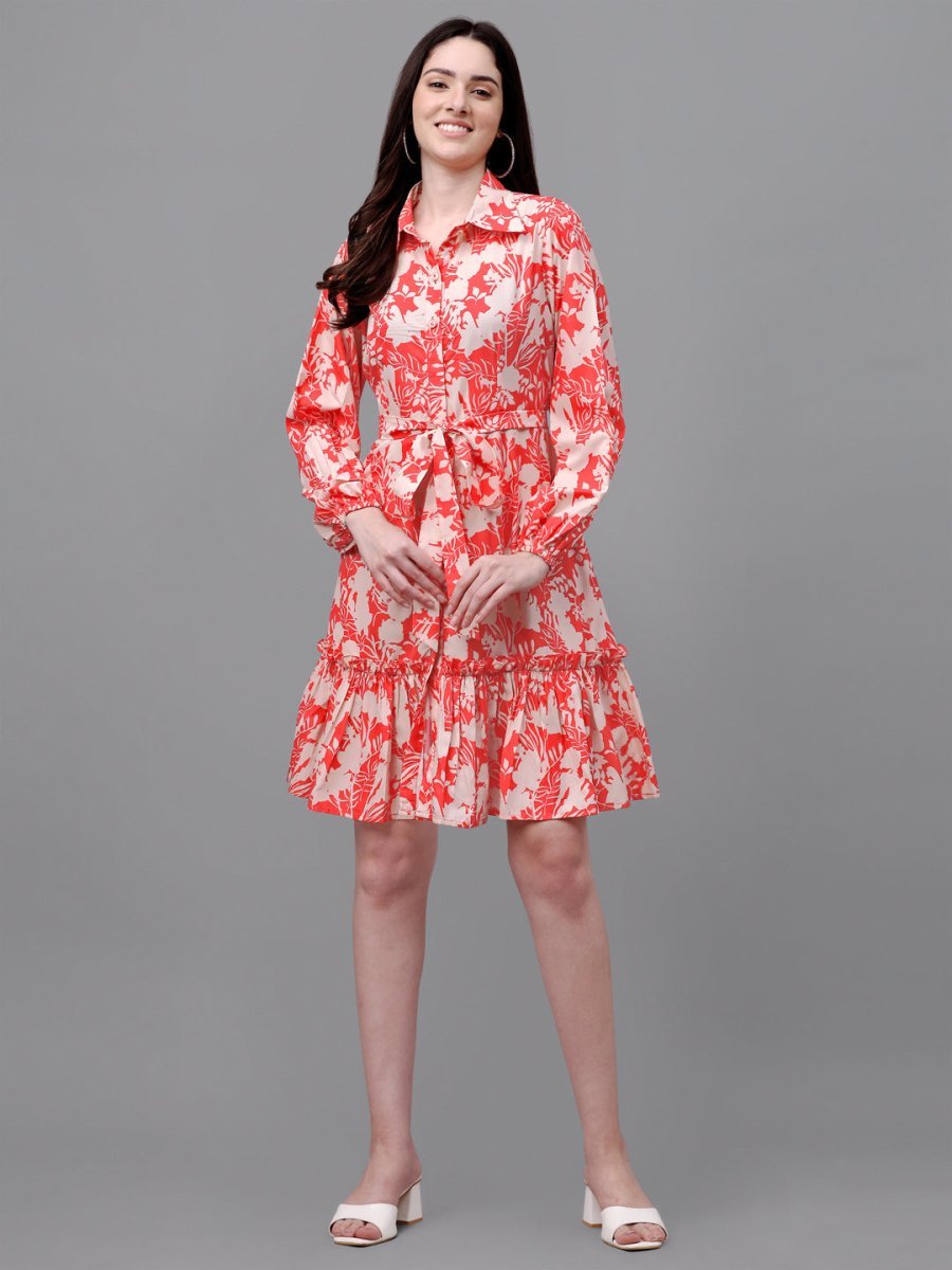 dresses for Women western wear floal red - Masakali.Co®