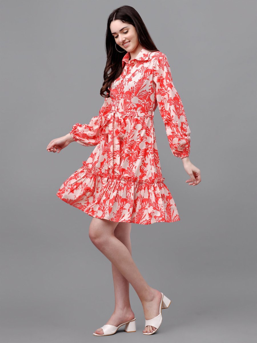 dresses for Women western wear floal red - Masakali.Co®