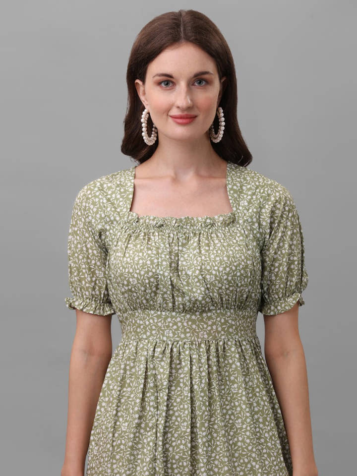 dresses for Women western wear floral Green - Masakali.Co®