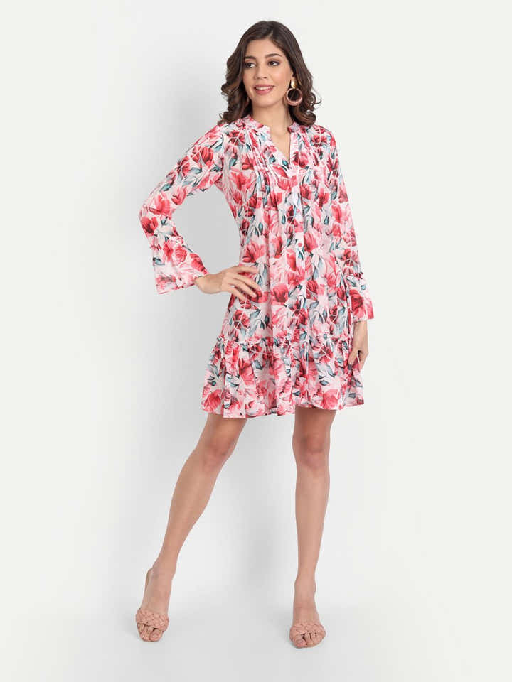 dresses for Women western wear floral red - Masakali.Co®