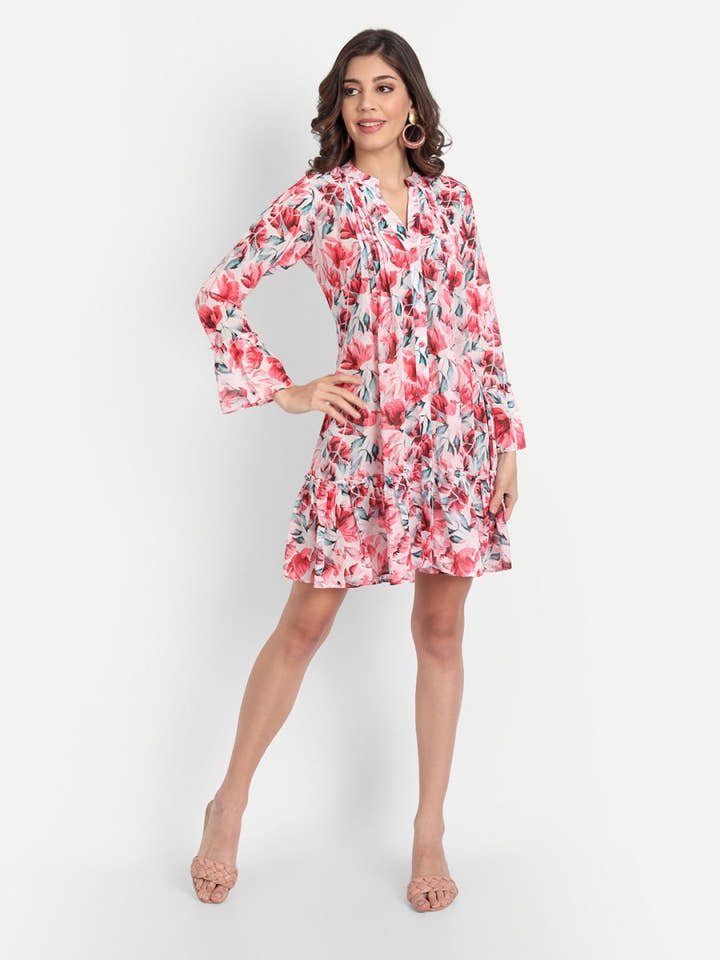 dresses for Women western wear floral red - Masakali.Co®