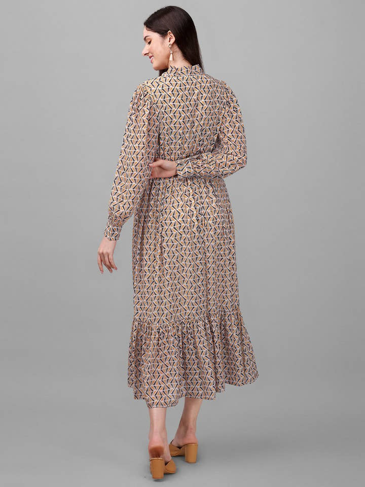dresses for Women western wear Geometrical Brown Maxi Dress - Masakali.Co®