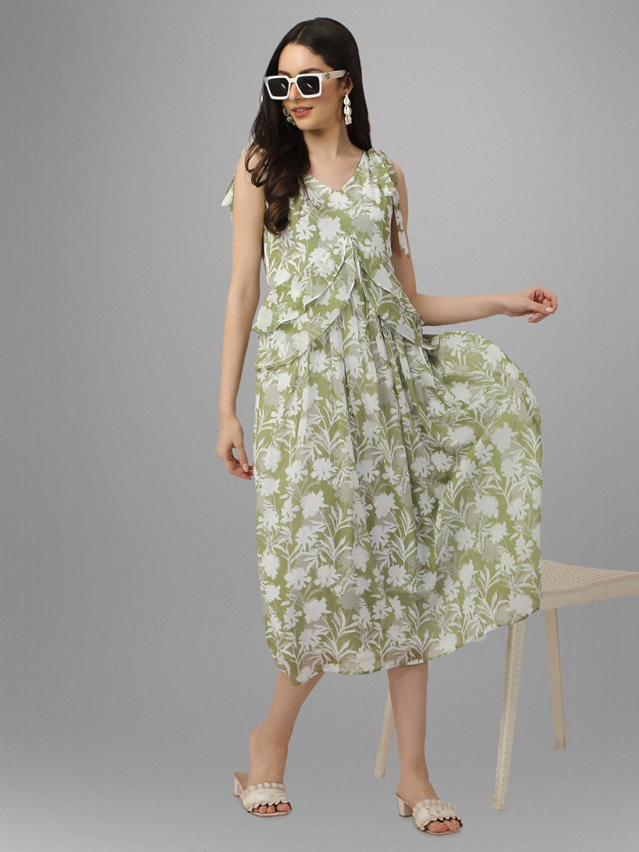 dresses for Women western wear Light Green Floral Maxi Dress - Masakali.Co®