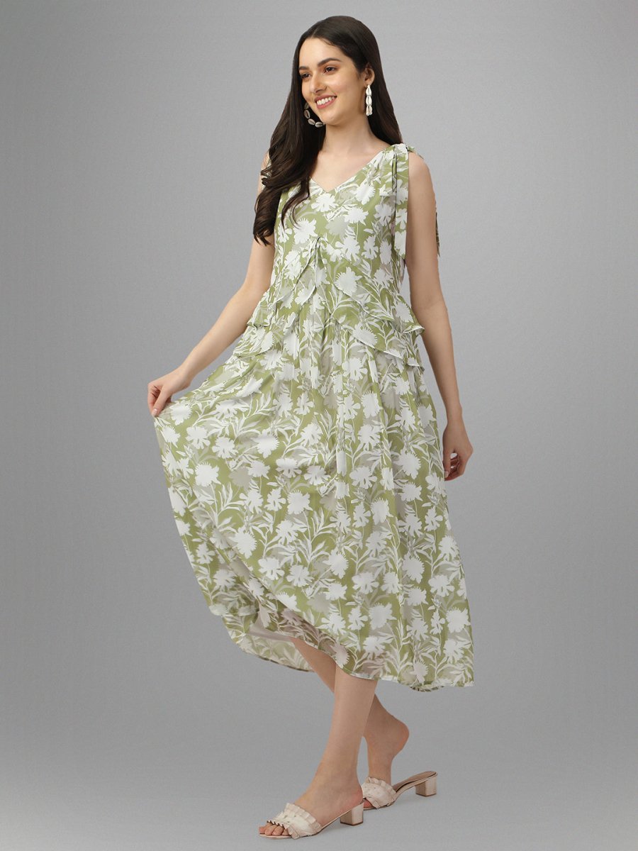 dresses for Women western wear Light Green Floral Maxi Dress - Masakali.Co®