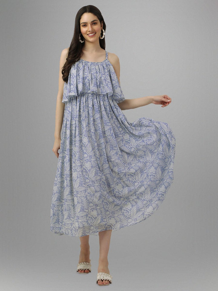 dresses for Women western wear Light Grey Floral Maxi Dress - Masakali.Co®