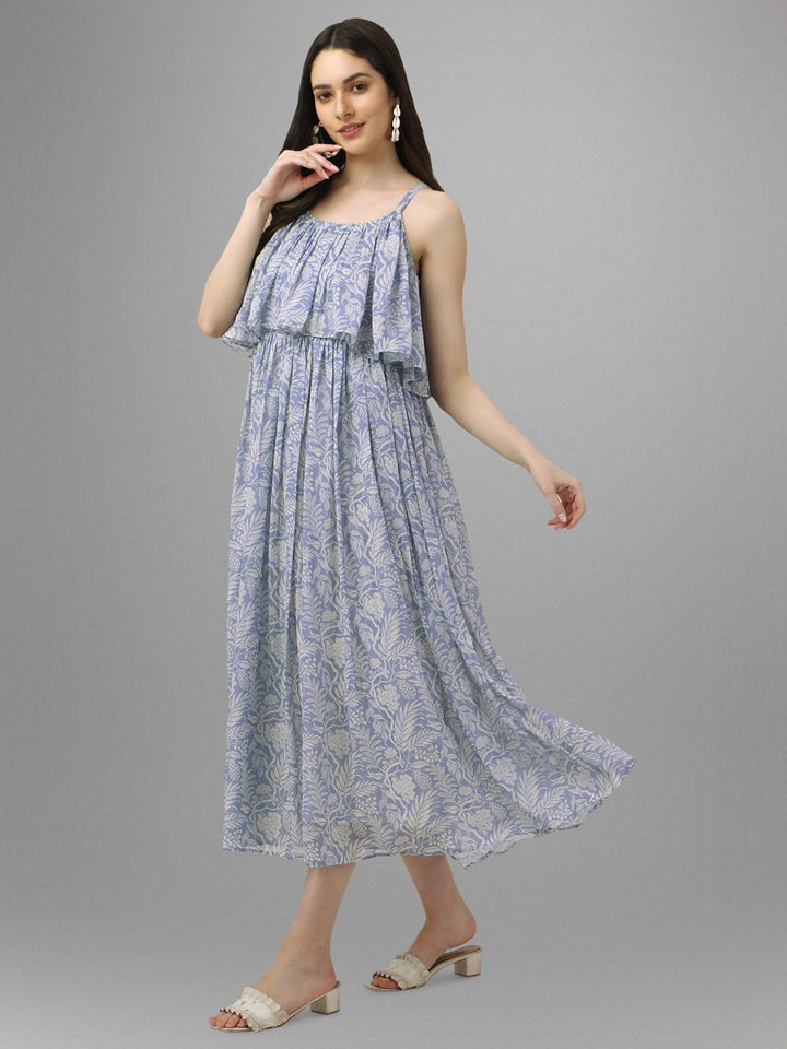 dresses for Women western wear Light Grey Floral Maxi Dress - Masakali.Co®