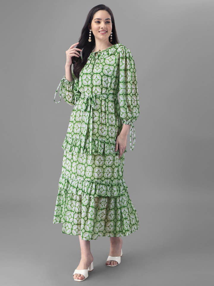 dresses for Women western wear Parrot Green Maxi Dress - Masakali.Co®